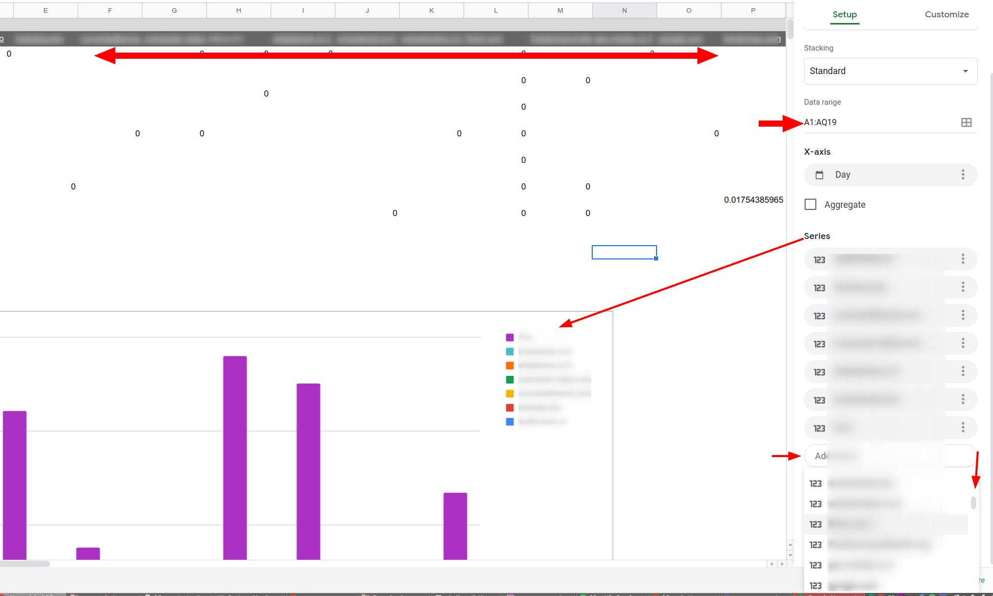 bar chart Google sheet How to automatically add all columns to graph