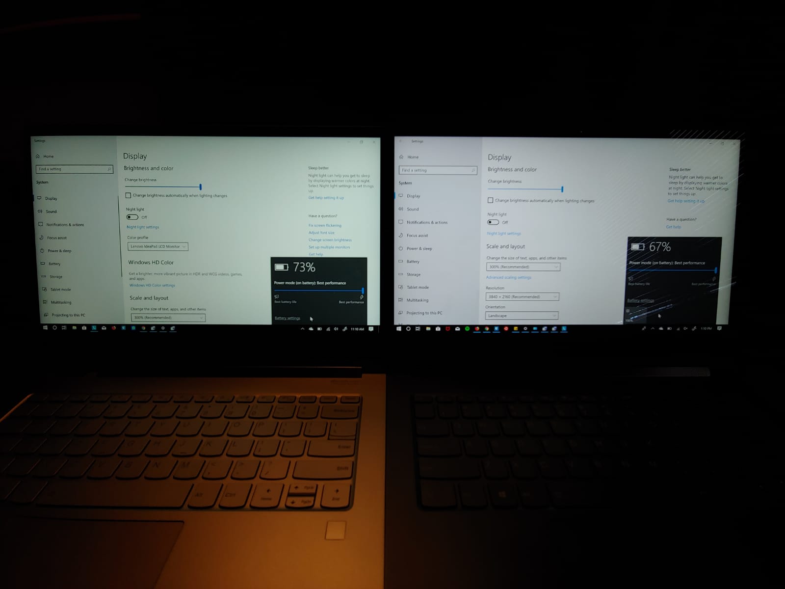 Two laptops of the same model with two totally different displays?