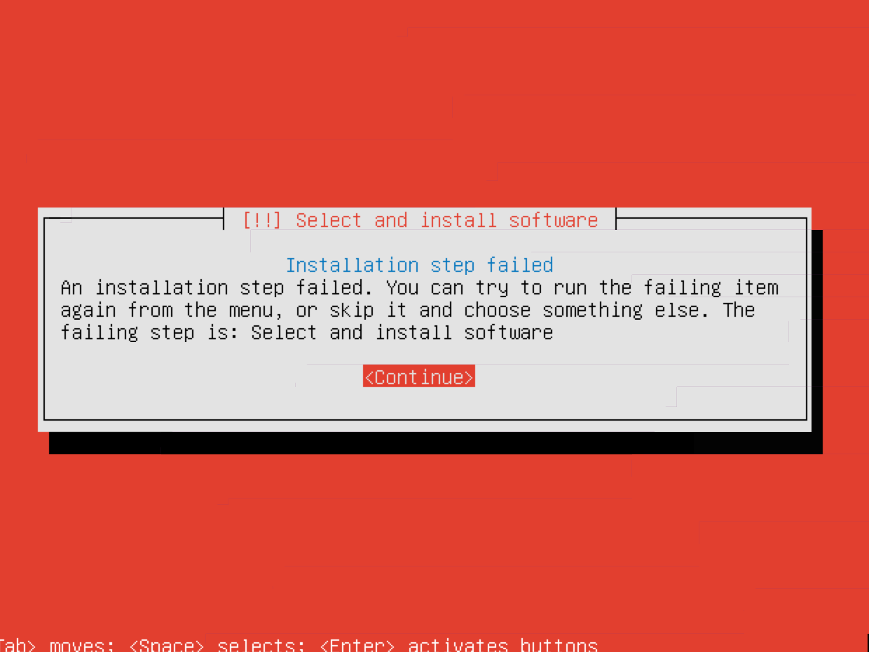 "Software selection" step failure during Ubuntu 16.04 server