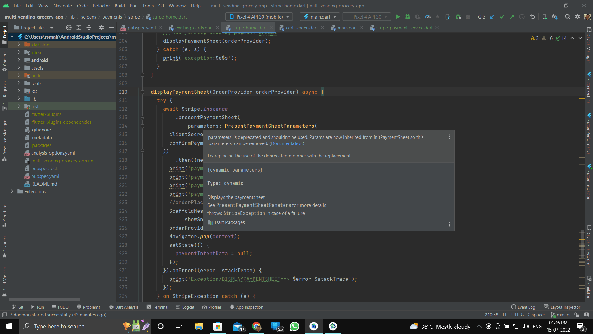 flutter 'PresentPaymentSheetParameters' is deprecated and shouldn't