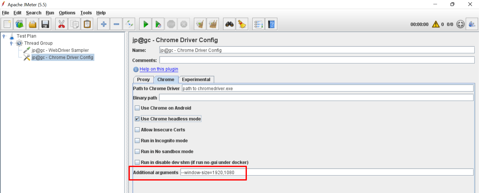 jmeter 'Expected condition failed waiting for element to be