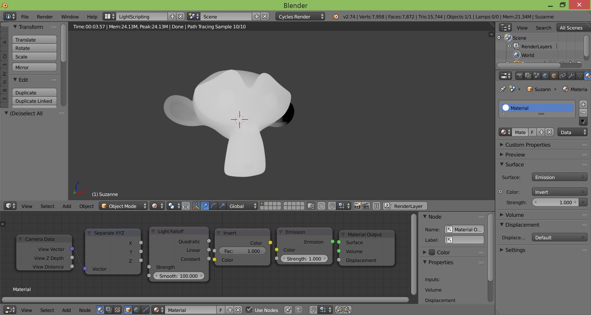 render layers Depth map with distance along the camera Z axis
