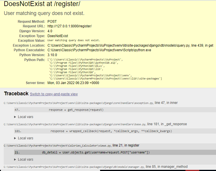 django DoesNotExist at /register/ User matching query does not exist