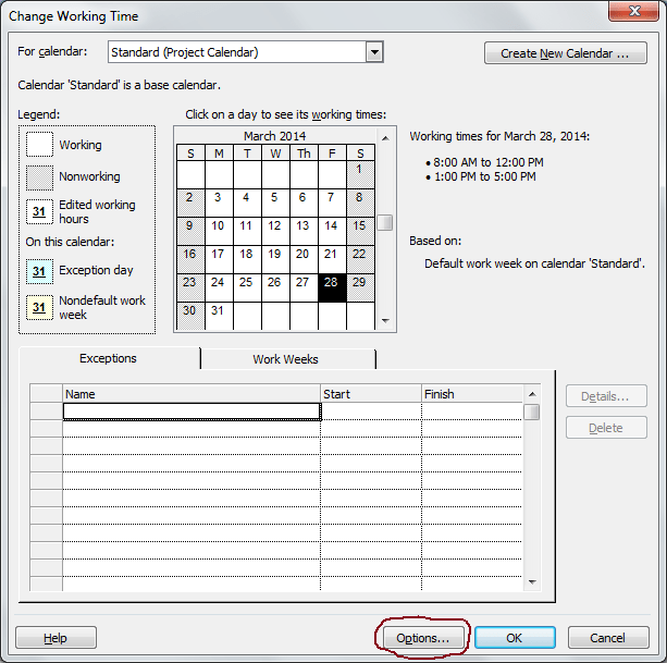 Changing default working hours from 8 hr/day to 4 hr/day in Microsoft