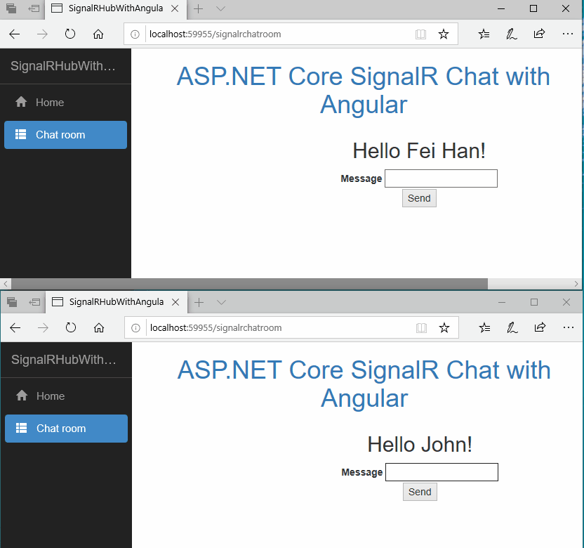 Chat with SignalR Angular 8 2.1 Stack Overflow