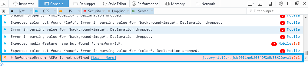 c How to solve "ASPx is not defined" error which turned into