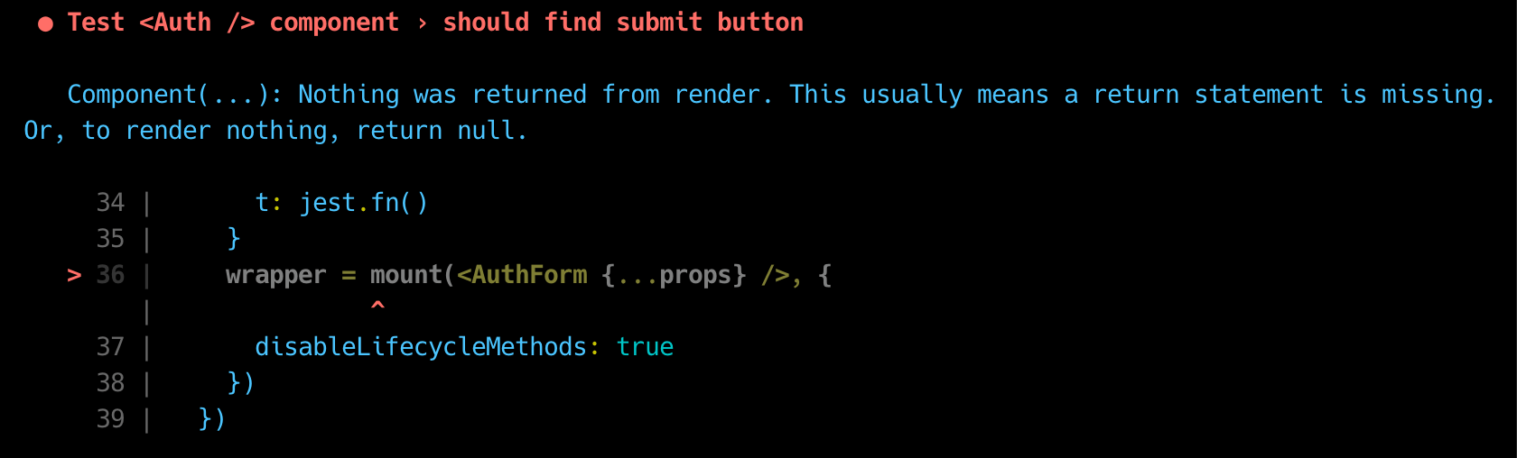 reactjs Enzyme/Jest Component(...) Nothing was returned from render