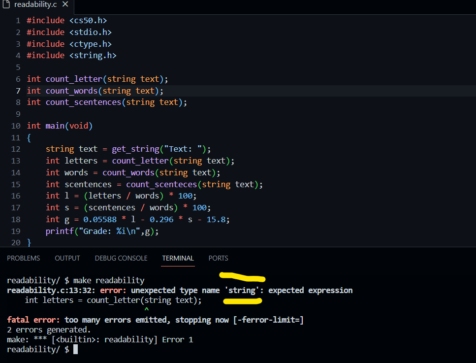 c I was trying to declare a function which takes a string as an input