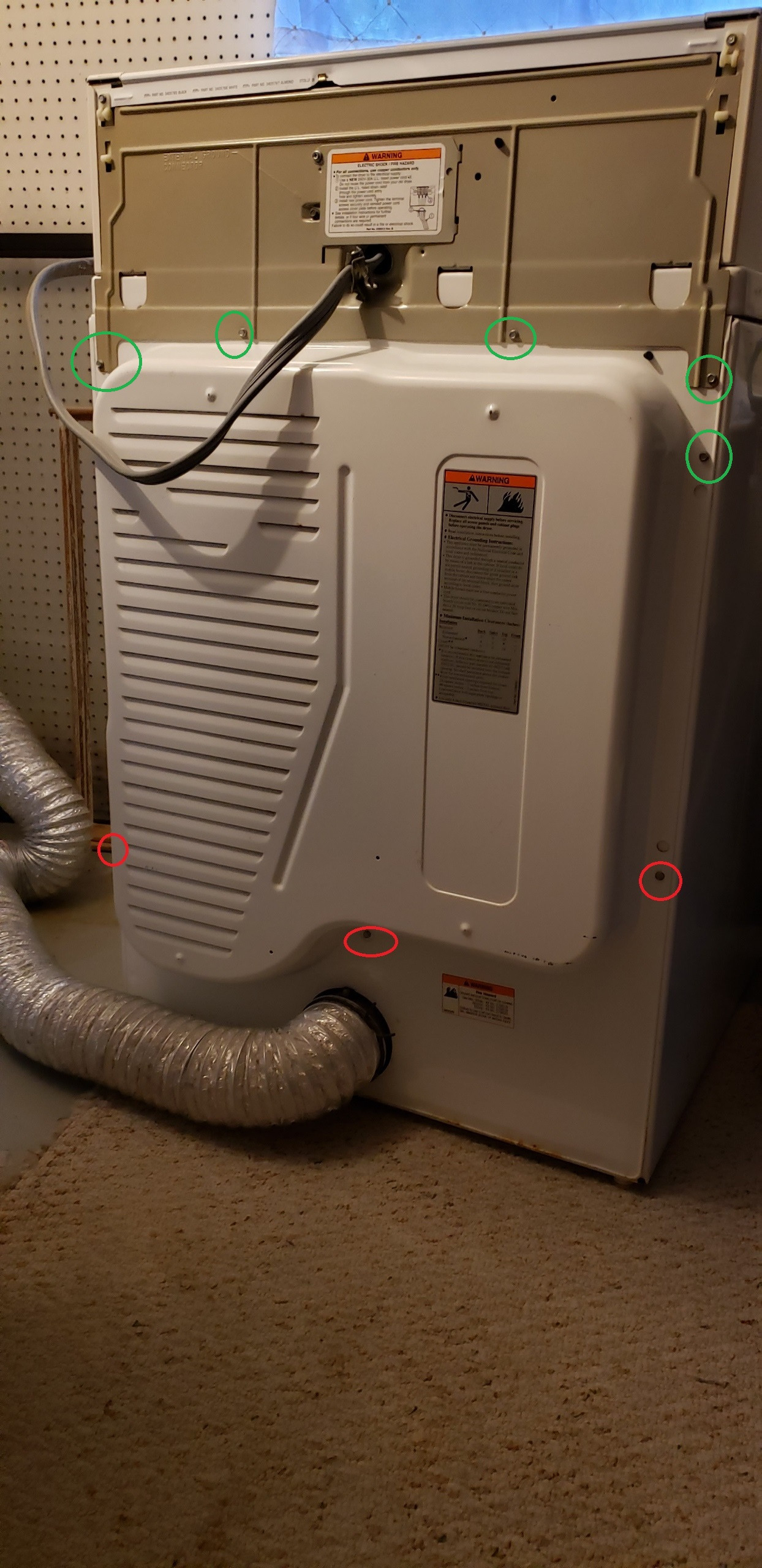 Whirlpool Dryer 110.67902790 - Screws on the Back Panel (was replacing