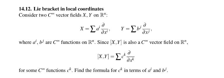 calculus Lie bracket in local coordinates. Find the formula c^{k