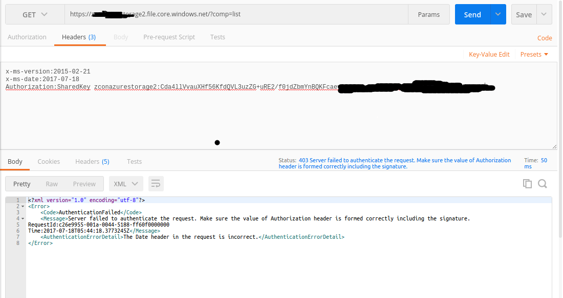 java How to call REST API for azure file storage using postman