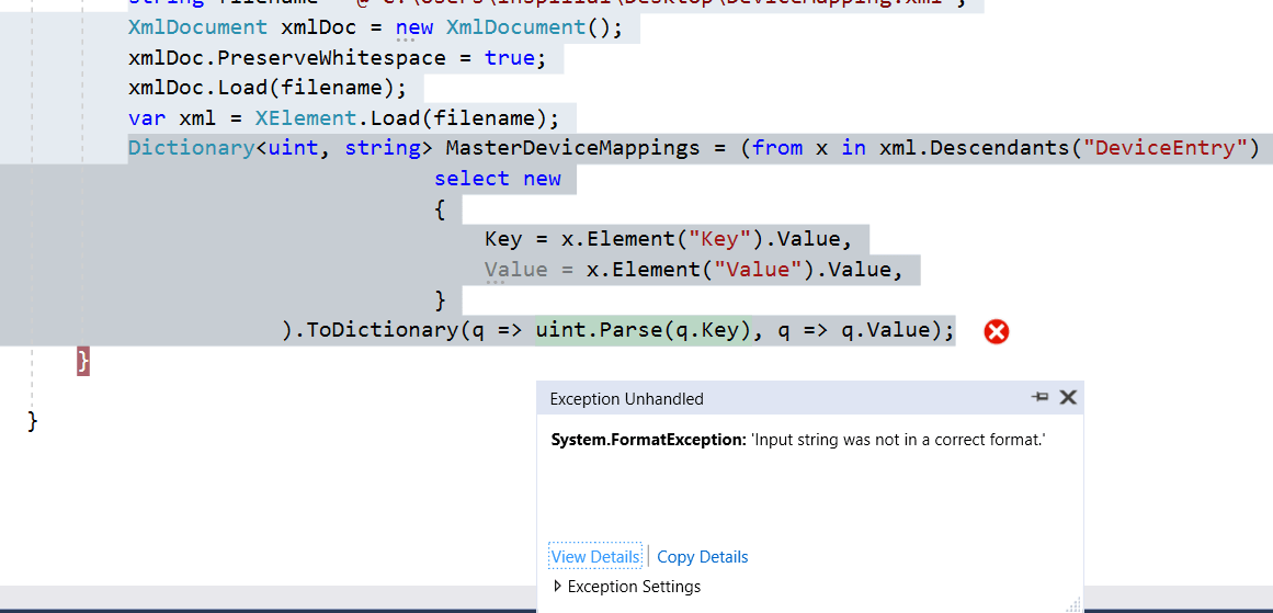 c uint.Parse on a valid string throws System.FormatException 'Input