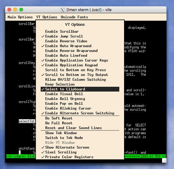 xterm (Awesome, Debian, VirtualBox)에서 텍스트를 복사하려면 어떻게해야합니까? 및 Awesome 창