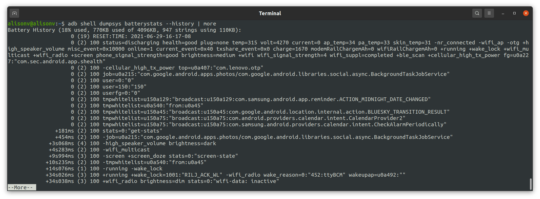 android Dumpsys Battery History Tags Stack Overflow