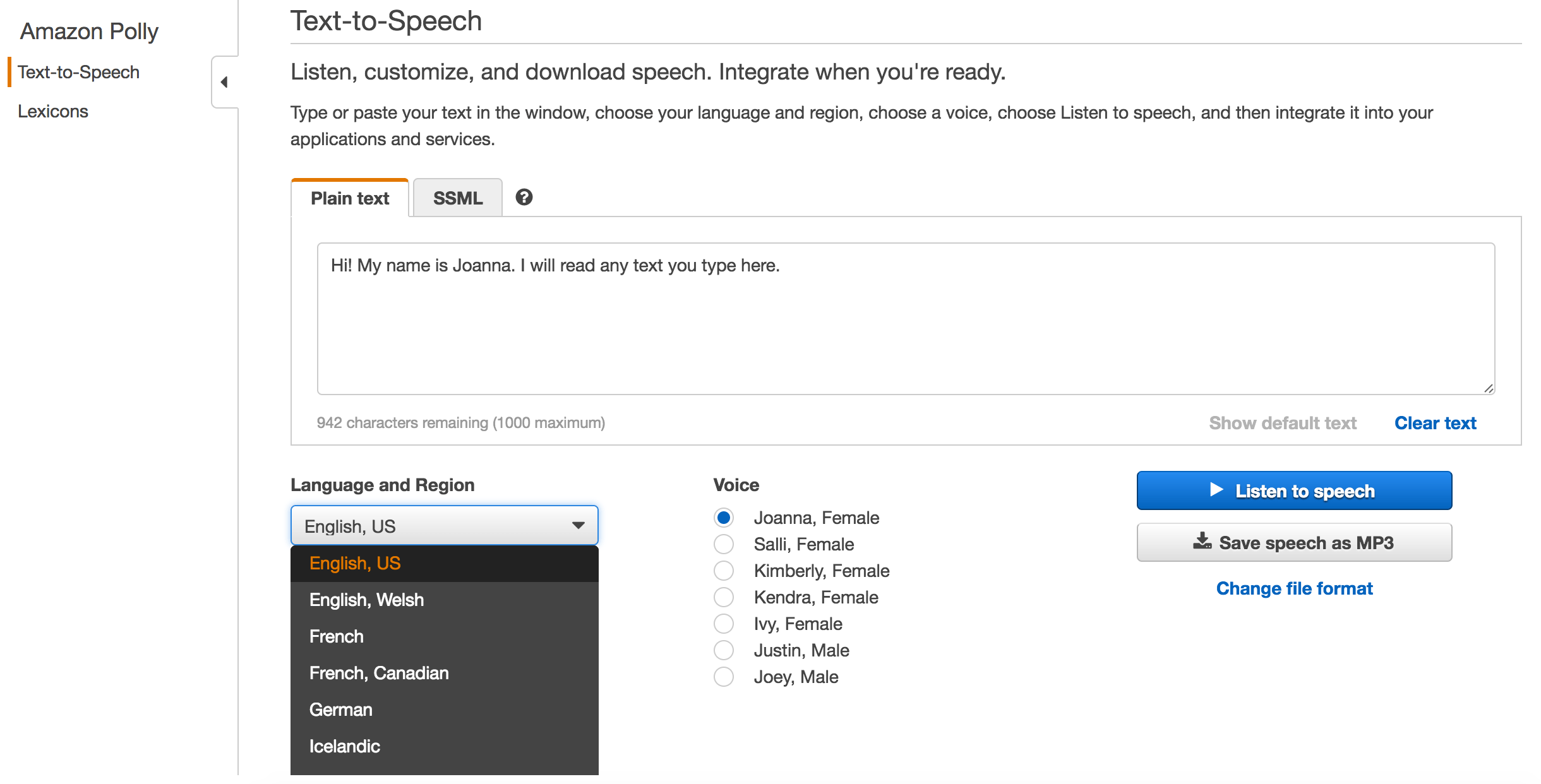 text to speech Samples or live demo of Amazon Polly? Stack Overflow