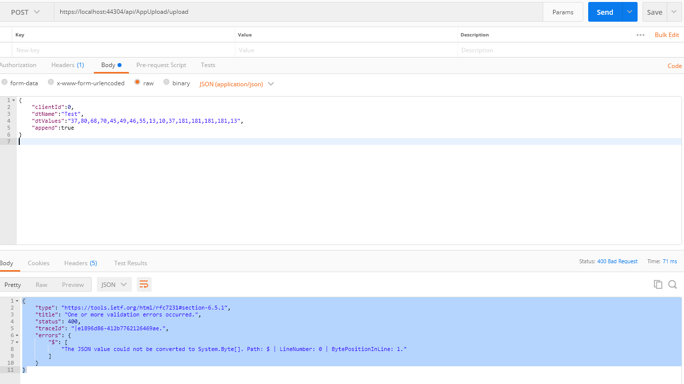 How to pass byte array from postman Stack Overflow