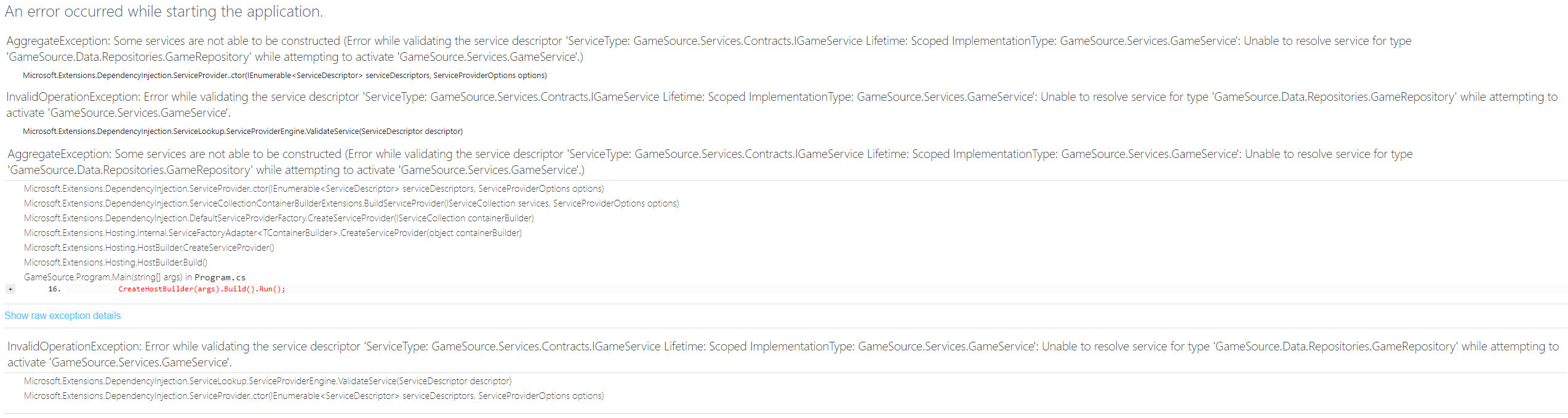 c Core Dependency Injection error Unable to resolve