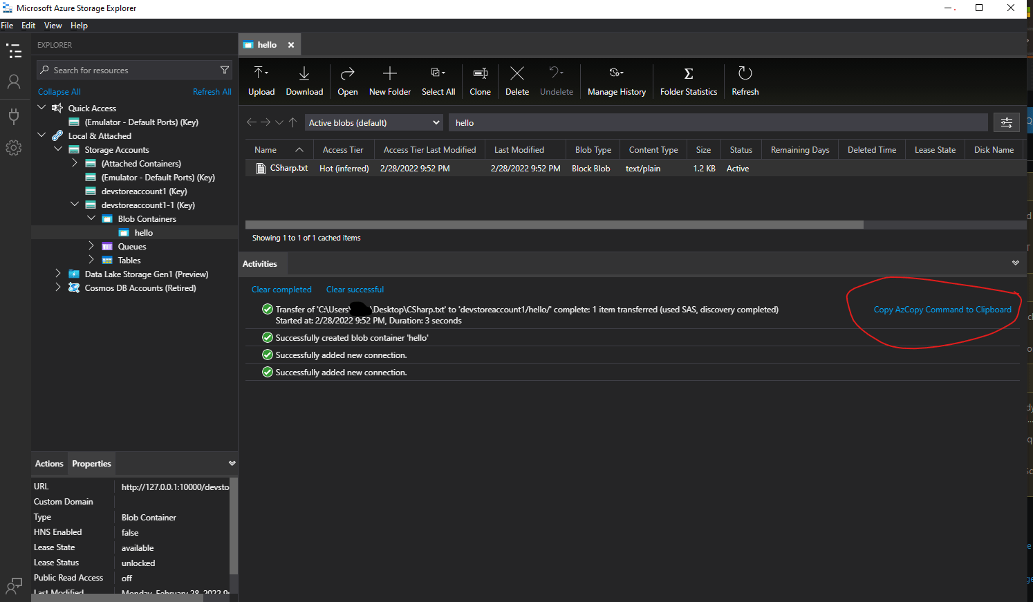 Protocol used by the Azure Storage explorer to connect to Azure storage