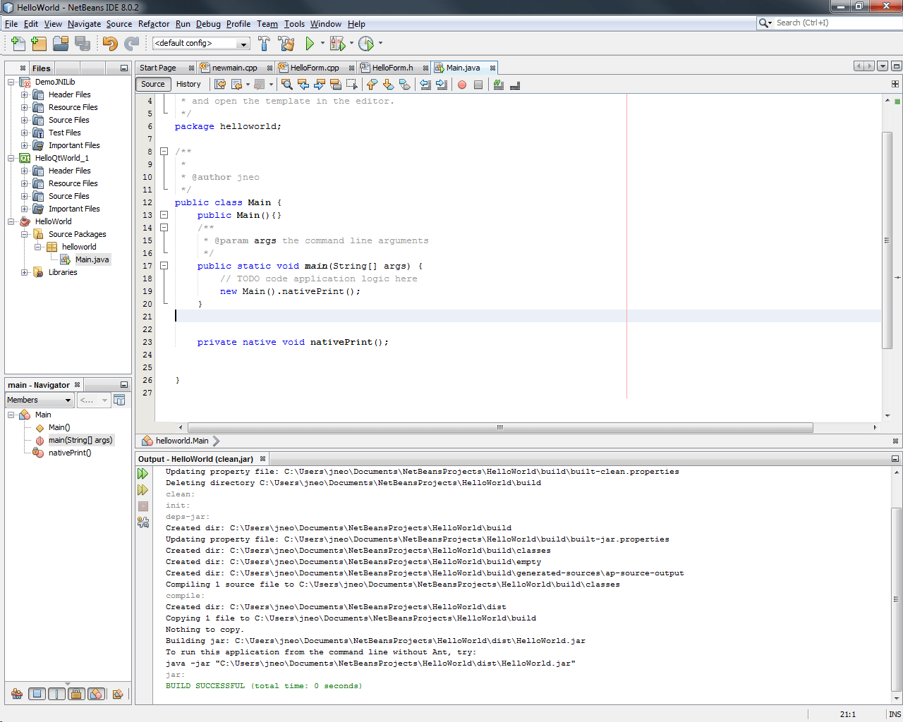 c++ Unable to generate native file using JNI from .java