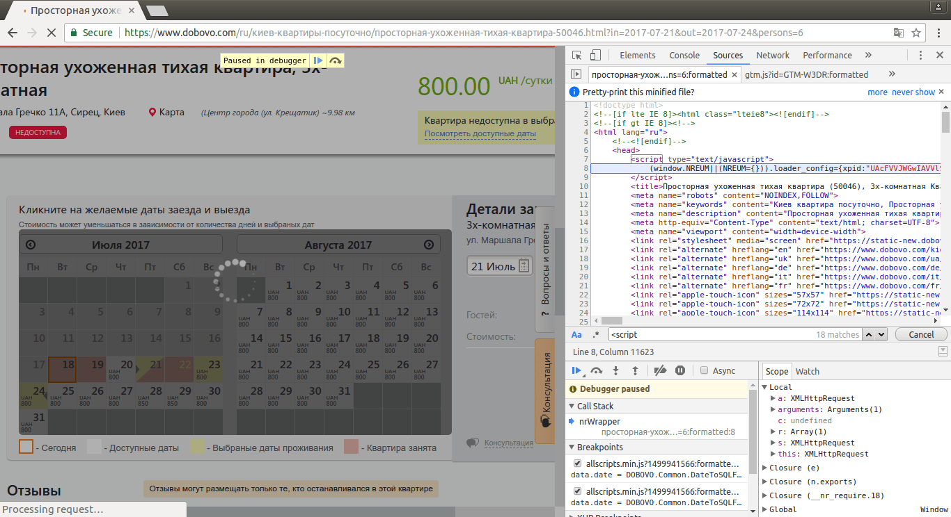 debugging How to prettify JS code inside tag in Google Chrome