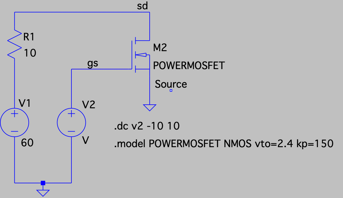 transistors Circuit with LTspice default NMOS model does not work as