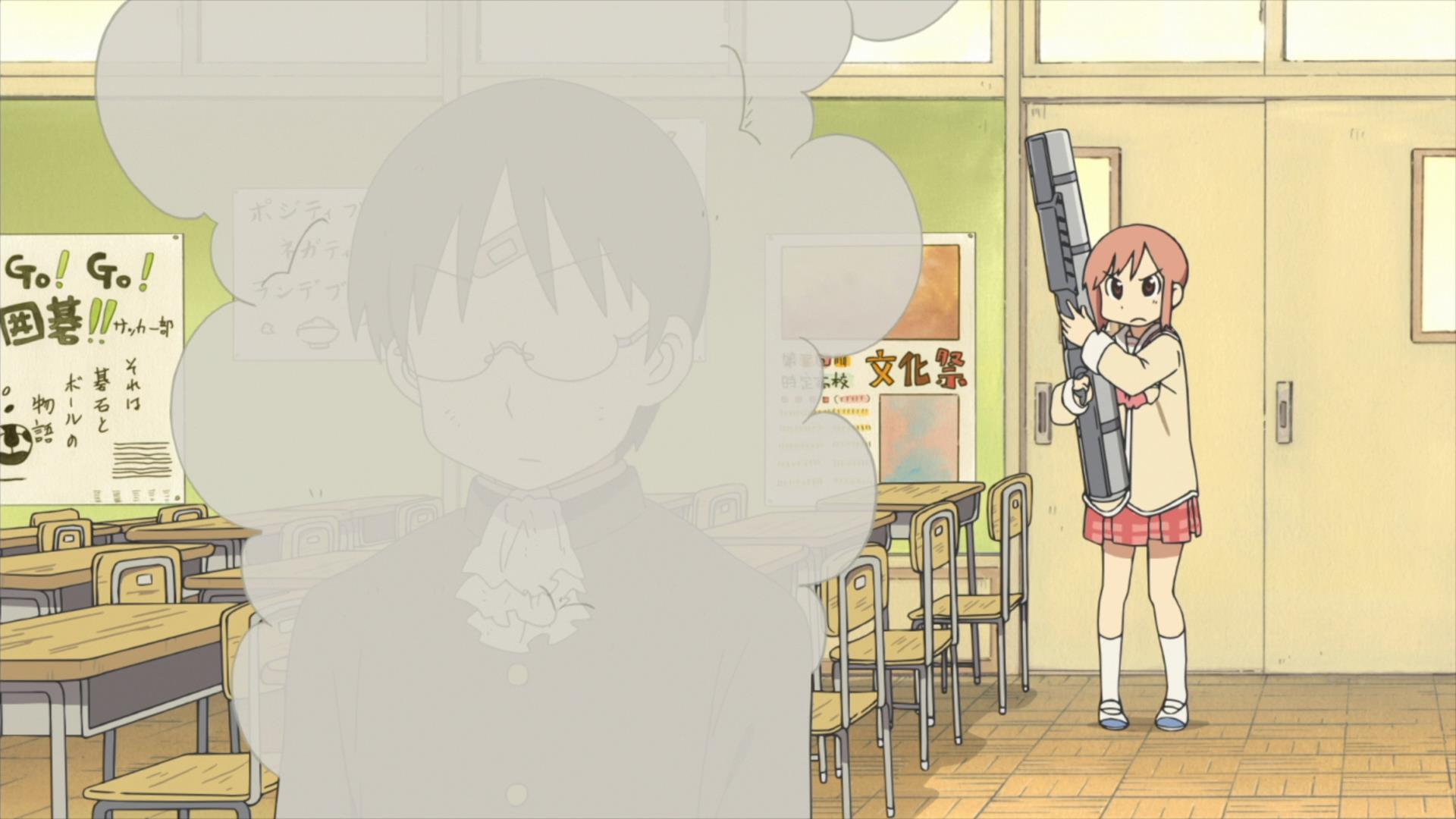 nichijou Why is Misato Tachibana always shooting Koujirou Sasahara