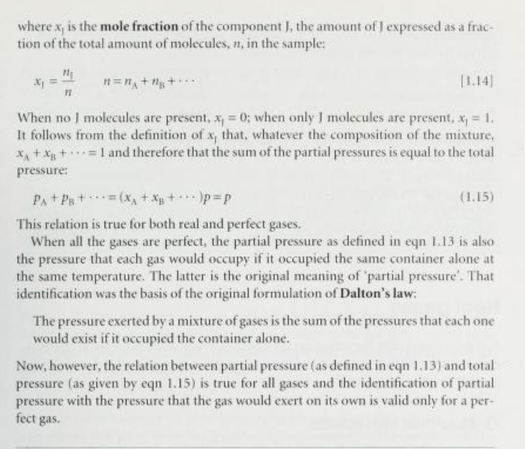thermodynamics How to derive Dalton's law of partial pressure for a