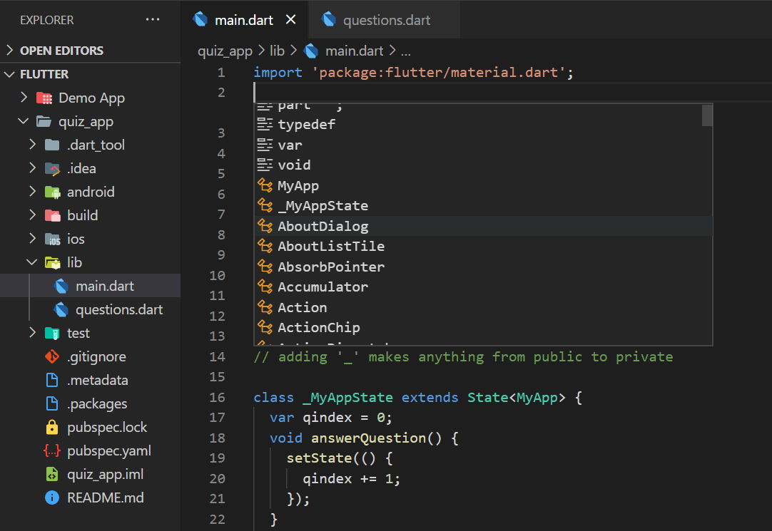 Autocomplete Intellisense Not Working For Dart Flutter In Vscode Stack Overflow