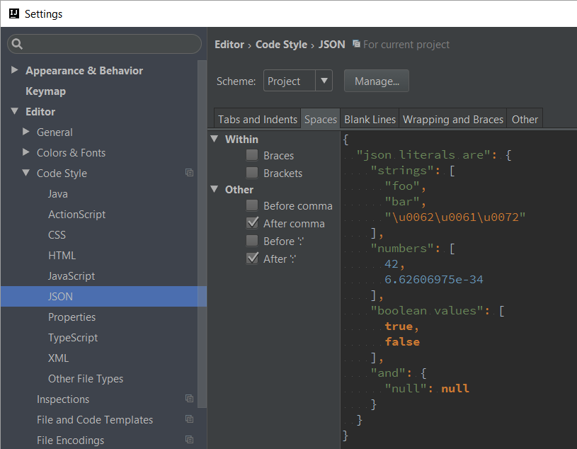 idea format json