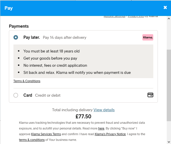 javascript How to integrate Klarna 3 pay installment payment method