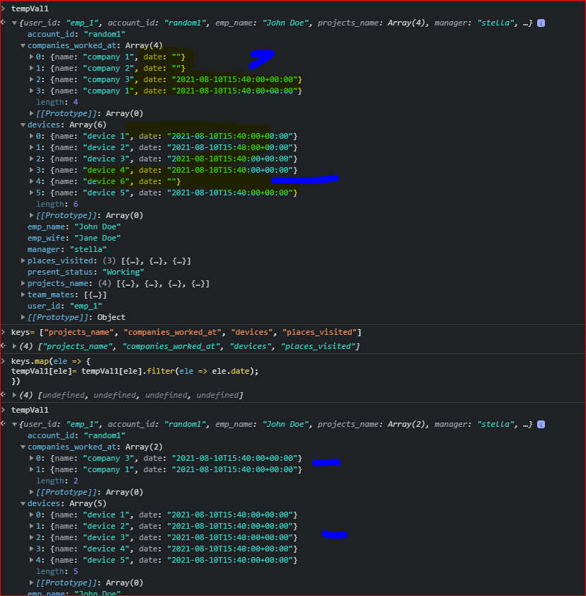 javascript How to check for null values and replace it if the object