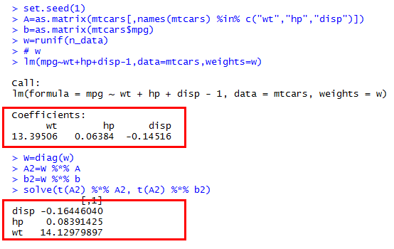 Regression - Weighted Least Square Weights Definition: R Lm Function Vs. $\Mathbf W \Mathbf A\Mathbf X=\Mathbf W \Mathbf B$ - Cross Validated