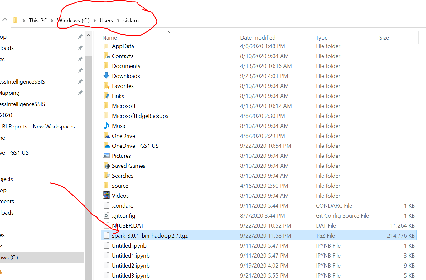 Cannot unzip and install the Spark 'tar' file. Getting error 'No such