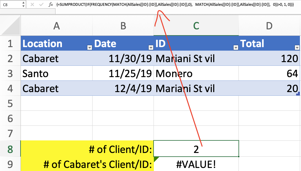 microsoft excel How to count unique value in a table with other