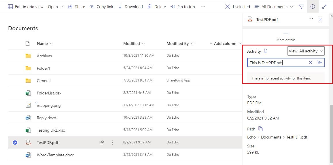 sharepoint online Unable to add comments to document