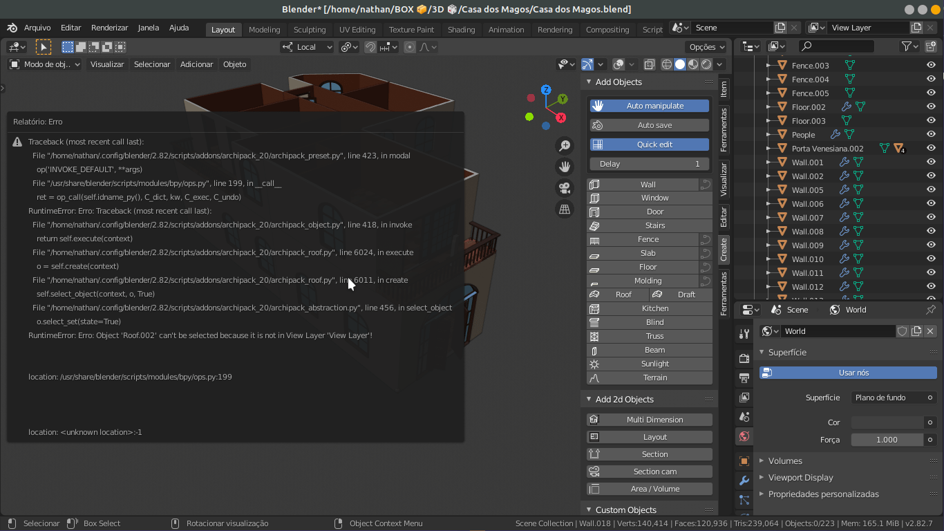 python Problem with Archpack addon in blender (traceback most recent