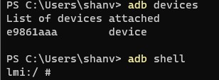 qualcomm - adb shell command gives # eventhough the device is detected