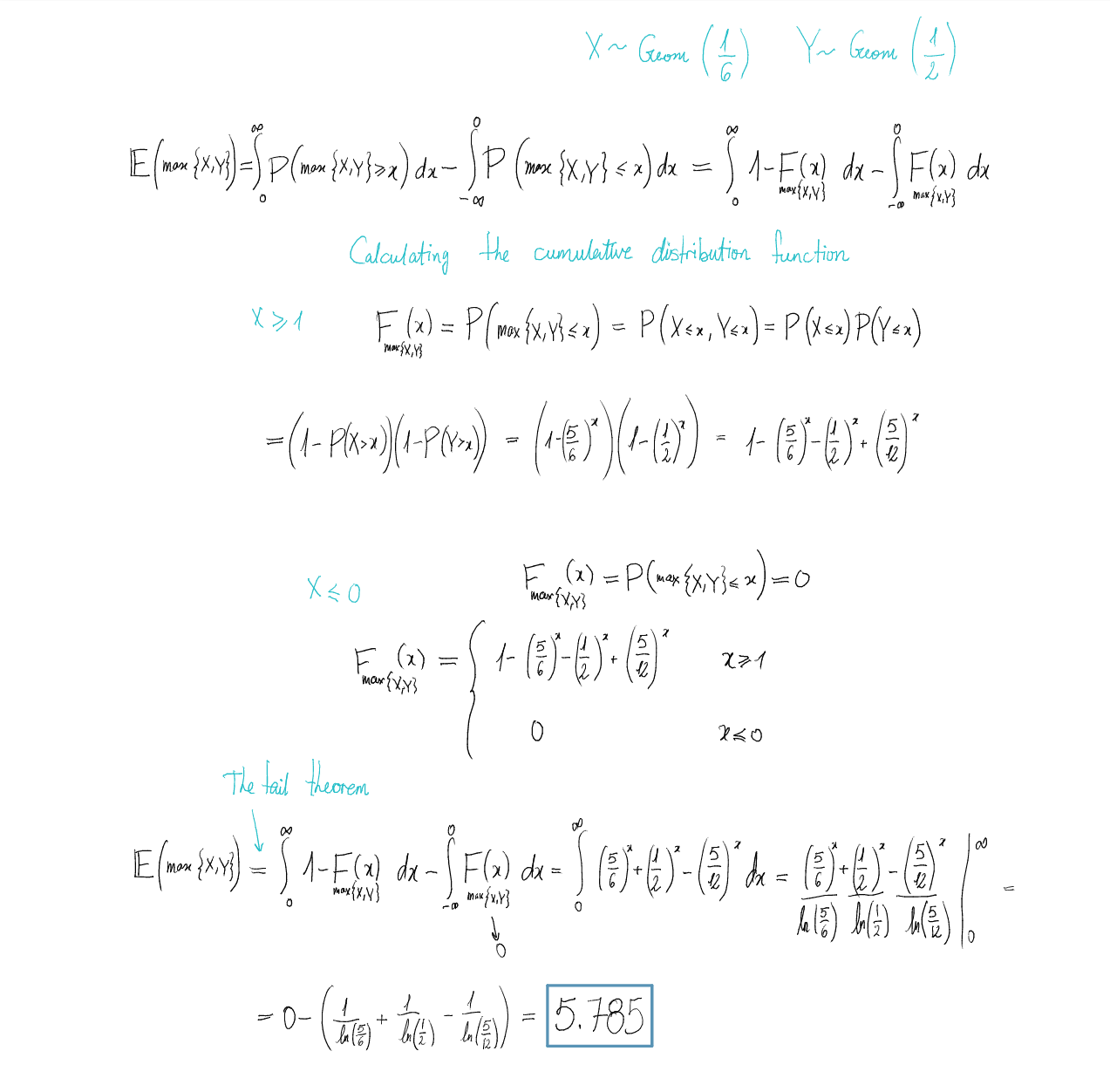 probability theory Calculating E(\max\{X,Y\}) using the tail