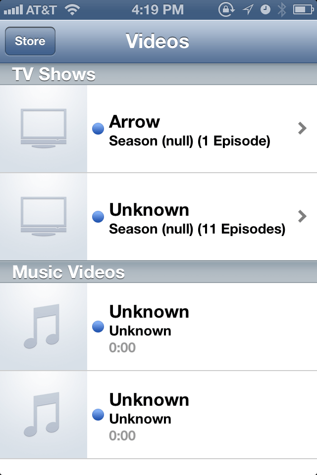 Why is my iPhone 4s Videos app displaying TV show episode and series