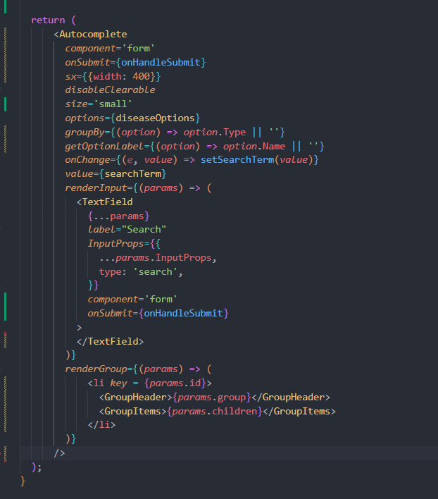 javascript Instant Search on Material UI Component