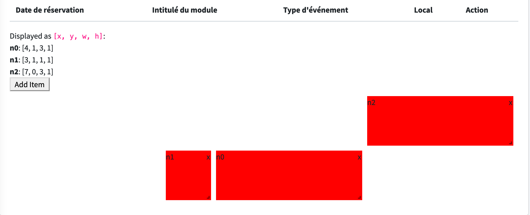reactjs Put a reactgridlayout into a table with headers and rows