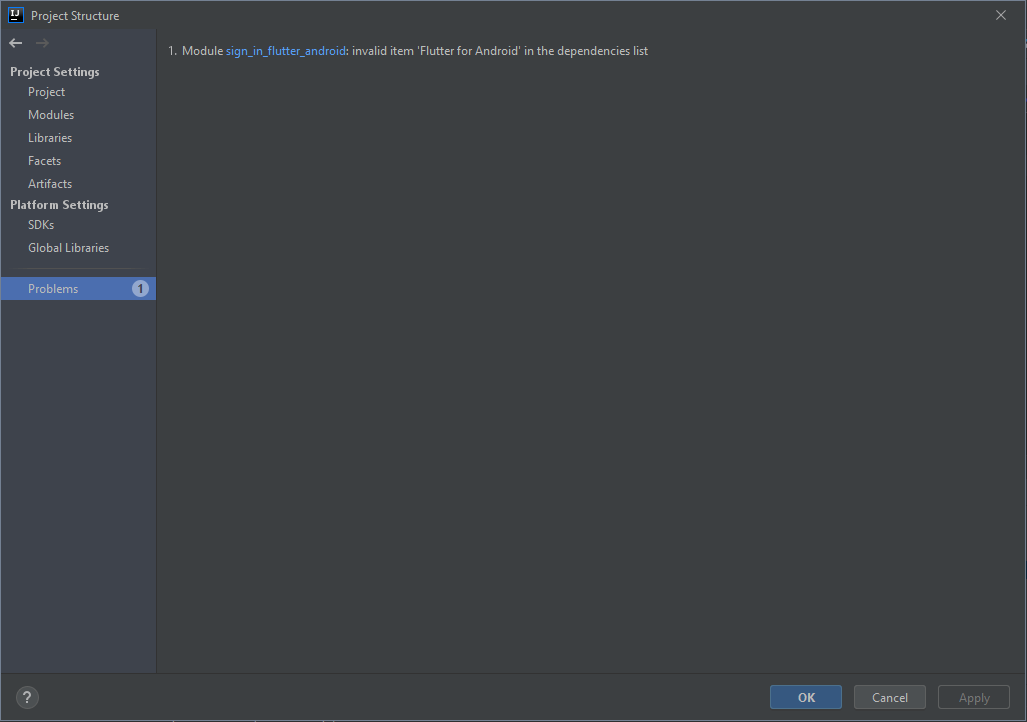 how to fix the error "invalid item 'Flutter for Android' in the