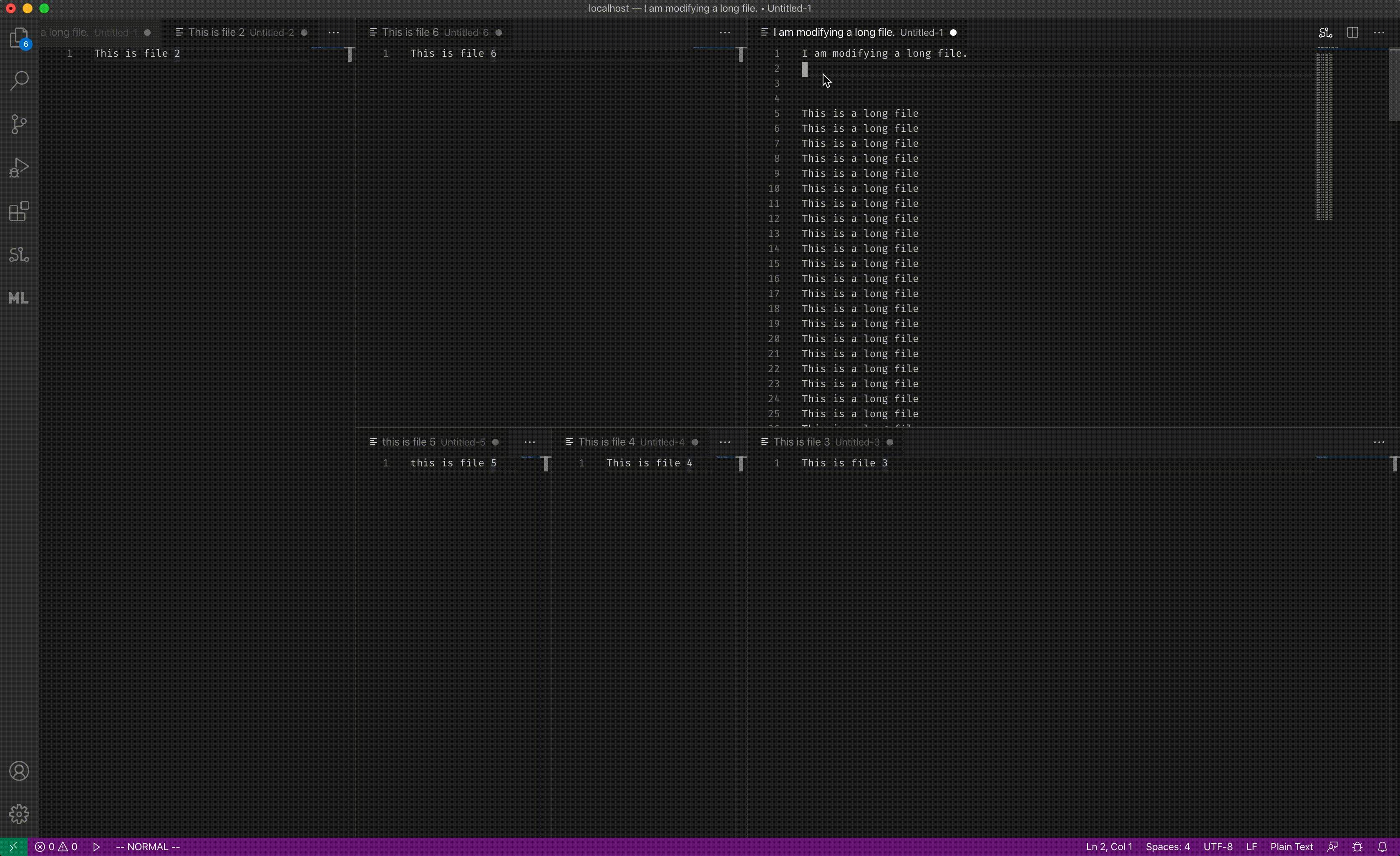 How can I use Vimstyle tabs with window panes inside them in VSCode