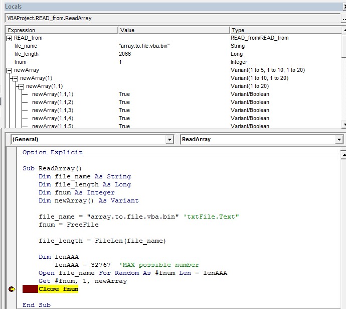 Load multidimensional VBA Array from disk Stack Overflow
