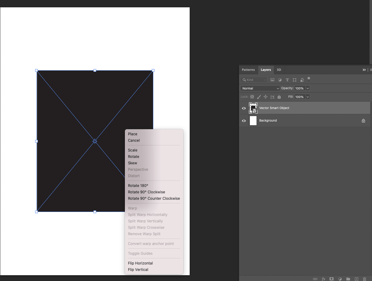 Transform a smart object in dragged from illustrator