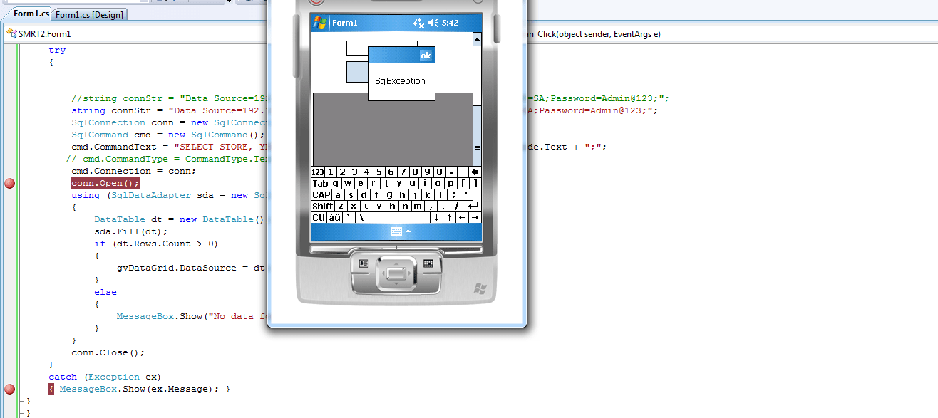 c SQL Exception in Windows CE device Stack Overflow