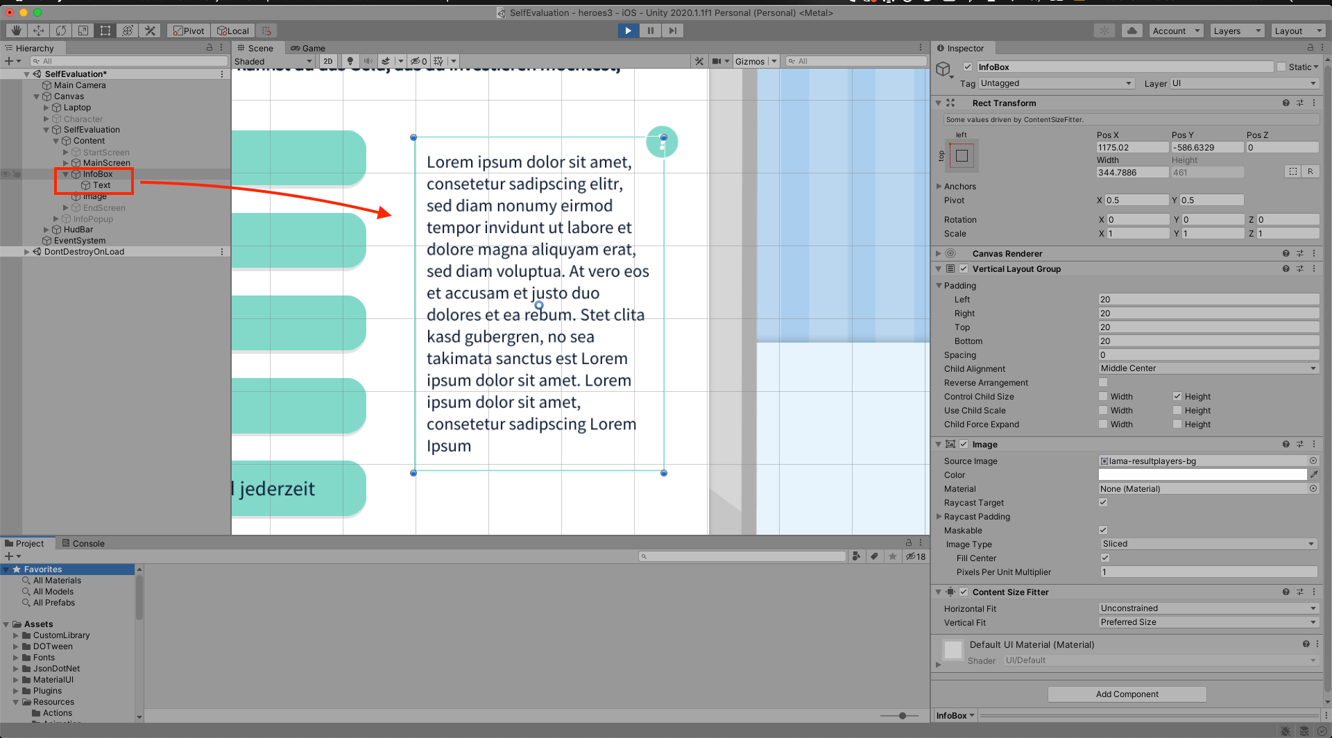gameobject 2D Unity expand UI element based on text to the bottom