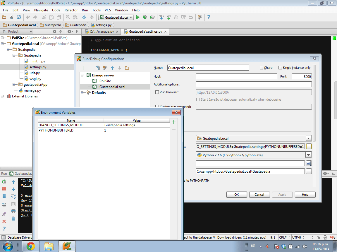 Django Export import django project settings in pycharm