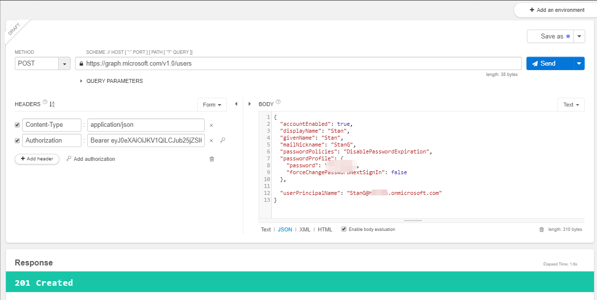 azure How to create users using Microsoft Graph API (from Graph