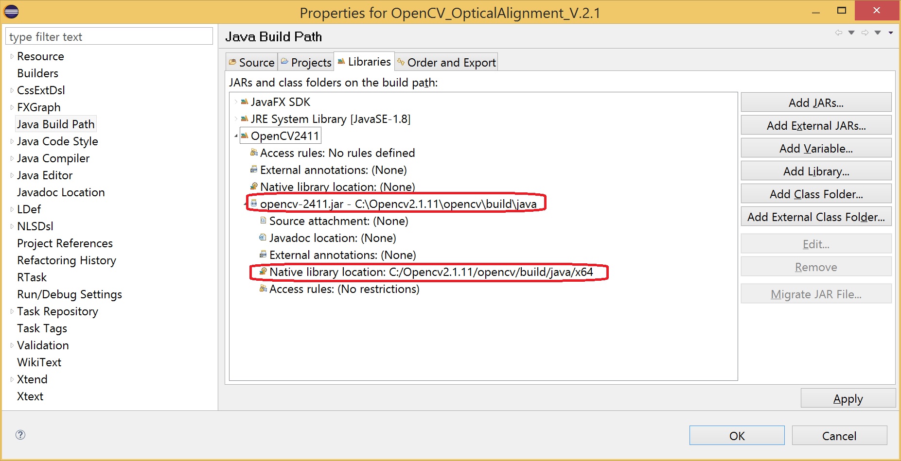 java UnsatisfiedLinkError in exported (Eclipse